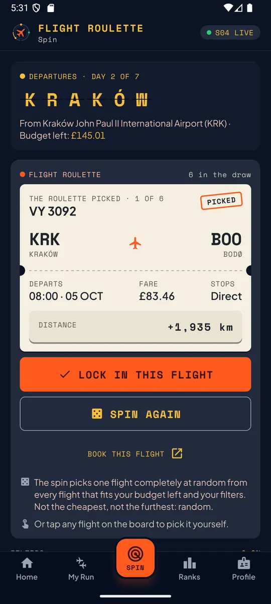 A spin result: Kraków to Bodø, 1,935 km, with Lock in this flight